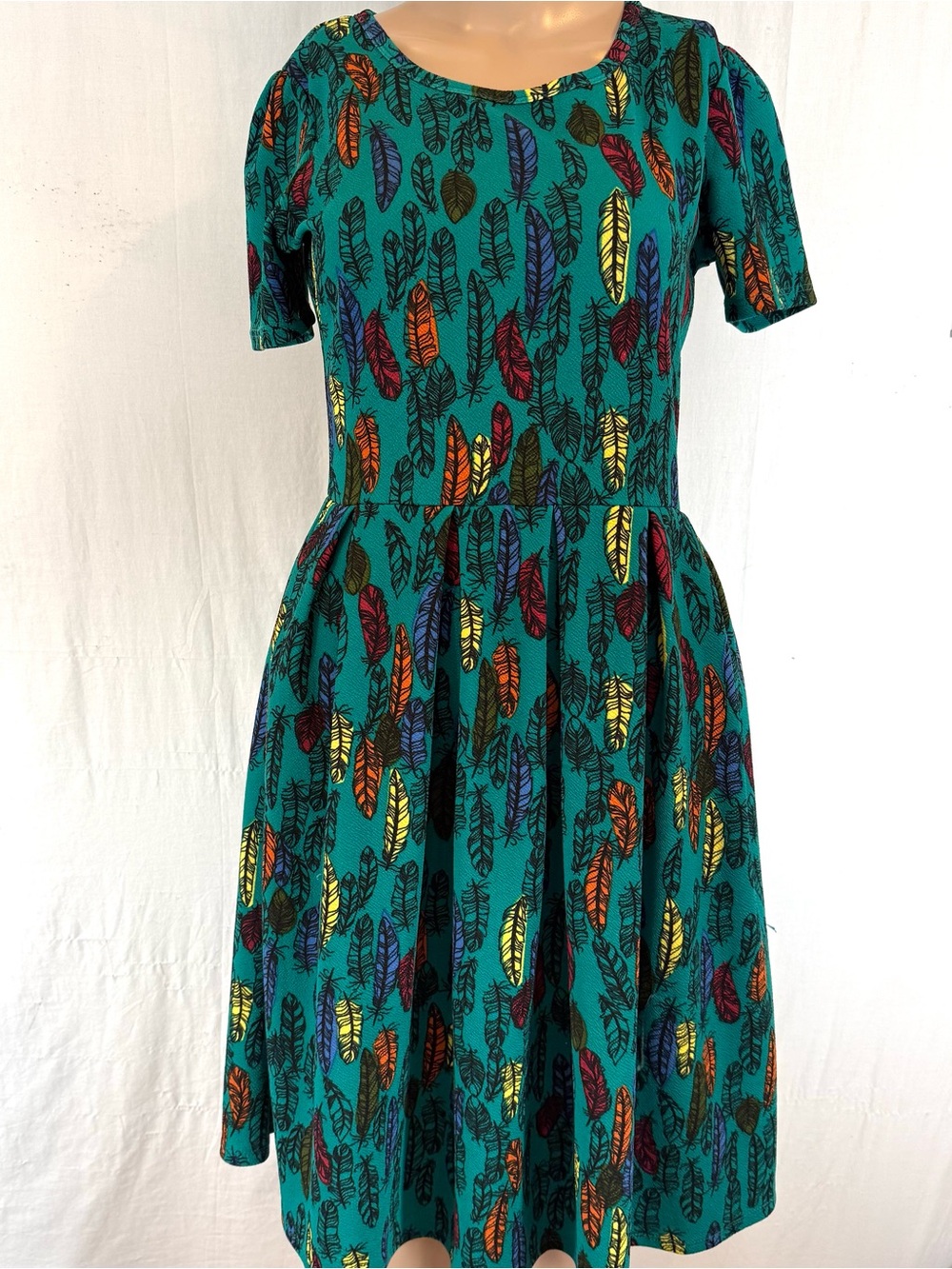 LuLaRoe Teal Feather Print Midi Dress